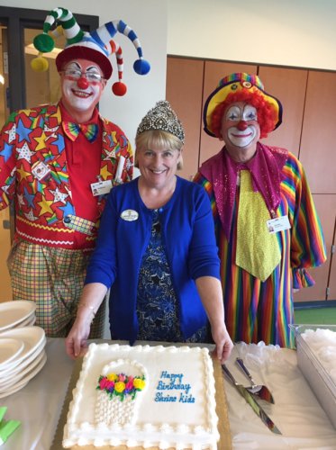 nydia_Queen Kathy with Clowns at Portland Shriners Hospital